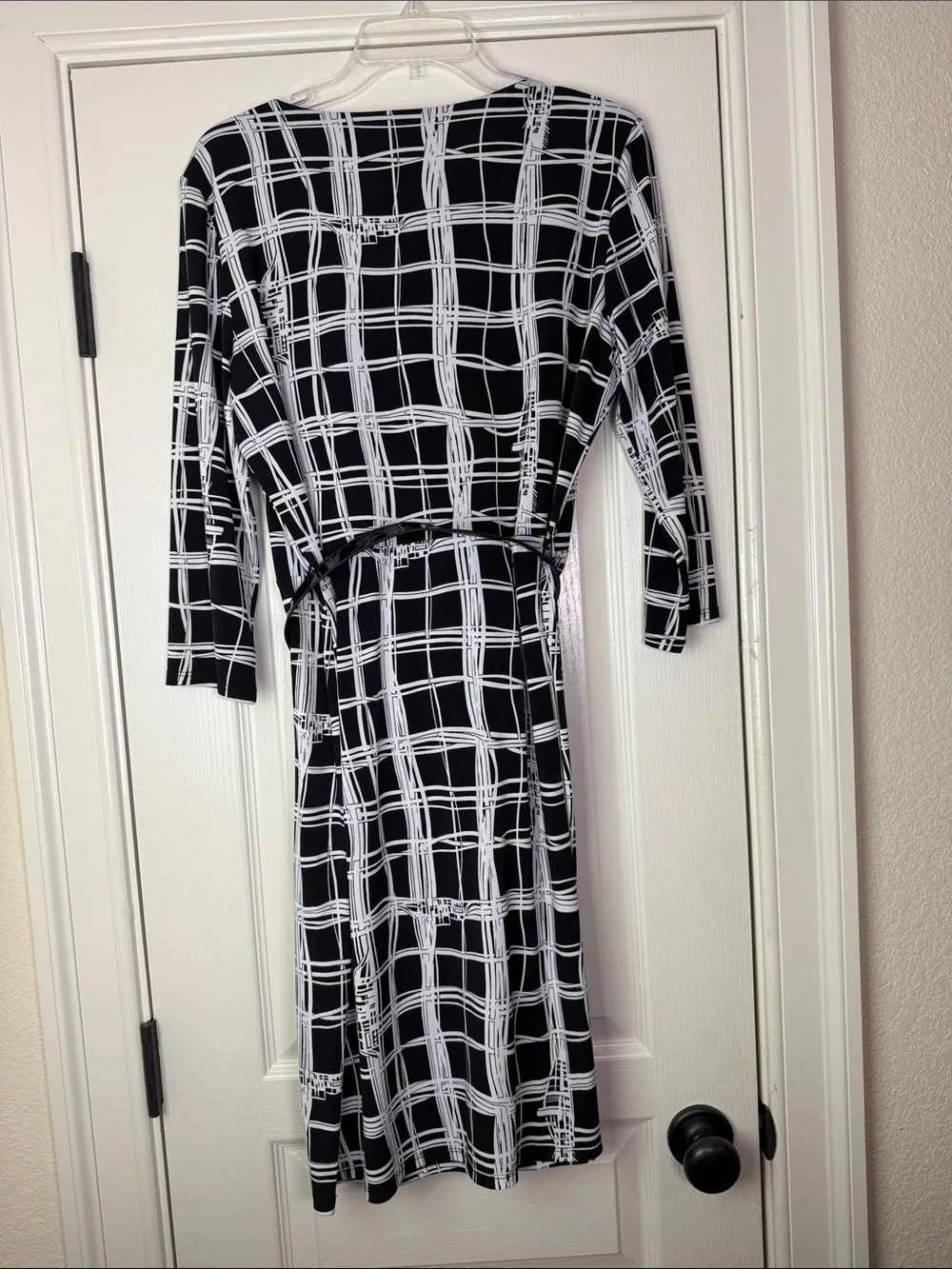 Jones Studio Black and White Grid Wrap Dress
